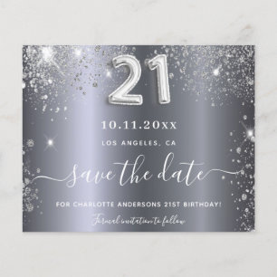 Budget 21. Geburtstag Silber Glitzer Save the Date