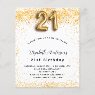 Budget 21. Geburtstag weiß gold glitzer einladung