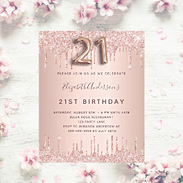 Budget 21. Rose Birthday Gold Glitzer Einladung