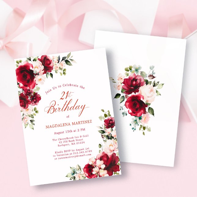 BUDGET 21st Birthday Red Pink Rose Invitation (Von Creator hochgeladen)