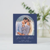 Budget 2-Foto Arch Navy Blau Save the Date (Stehend Vorderseite)