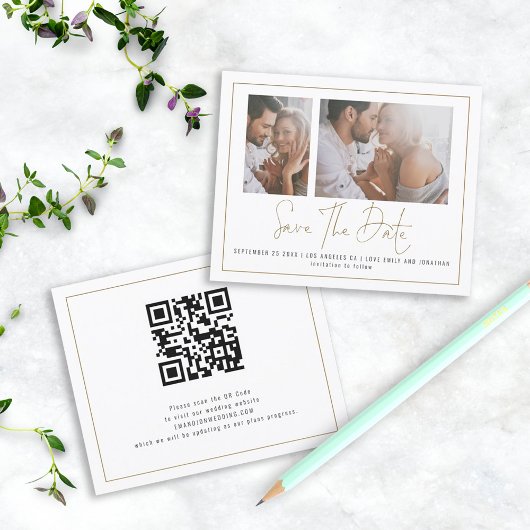 Budget 2 Foto Gold Border Wedding Save the Date