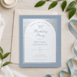 Budget 30. Geburtstag Dusty Blue Silver Einladung