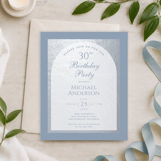 Budget 30. Geburtstag Dusty Blue Silver Einladung