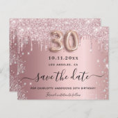 Budget 30. Geburtstag Erröten Glitzer Save the Dat (Vorne/Hinten)