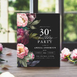 Budget 30. Geburtstag Moody Floral Einladung<br><div class="desc">Feiern Sie Ihren Meilenstein mit einer modernen, modulierenden 30. Geburtstagseinladung mit reichen Bordeaux- und Blütenfloralen. Dieses elegante Design verbindet tiefe, dramatische Farbtöne mit sanften, romantischen Akzenten und eignet sich perfekt für eine elegante und zugleich einladende Atmosphäre. Die beeindruckende Blumenstruktur verleiht dem Hotel eine Touch Luxus, während die zeitgenössische Gestaltung stilvoll...</div>