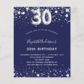 Budget 30. Geburtstag navy blauen Silber Einladung (Vorderseite)