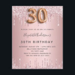 Budget 30. Geburtstag rosa staubige Rose Glitzer T<br><div class="desc">Ein modernes, stilvolles und glamouröses Party zum 30. Geburtstag. Eine staubige Rose, rosa Imitate metallisch aussehend Hintergrund mit Imitaten Glitzer Tropfen, Farbe Tropfen Aussehen. Der Name ist mit einer modernen dunklen Rose goldfarbenen Handschrift geschrieben, die als Stilschrift dient. Personalisieren Sie Ihre Party-Daten und fügen Sie sie hinzu. Nummer 30 wird...</div>