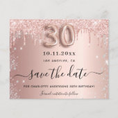Budget 30. Geburtstag Rose Glitzer Save the Date (Vorderseite)