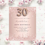Budget 30. Geburtstag Rose Gold Glitzer Einladung<br><div class="desc">Ein modernes, stilvolles und glamouröses Party zum 30. Geburtstag. Ein Imitat Rose gold metallische Hintergrund mit einem eleganten Imitat Rose Gold Glitzer Tropfen, Farbe Tropfen aussehen. Der Name ist mit einer modernen dunklen Rose goldfarbenen Handschrift geschrieben, die als Stilschrift dient. Personalisieren Sie Ihre Party-Daten und fügen Sie sie hinzu. Nummer...</div>