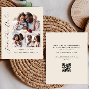 Budget 3-Foto Beige QR-Code Save-the-Date