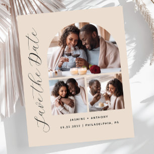 Budget 3-Foto Beige Save-the-Date-Karte