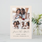 Budget 3-Foto Collage Beige Save the Date (Stehend Vorderseite)