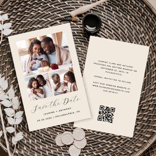 Budget 3-Foto Collage Beige Save the Date
