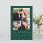 Budget 3-Foto Collage Green QR Code Save the Date (Stehend Vorderseite)