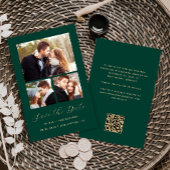 Budget 3-Foto Collage Green QR Code Save the Date