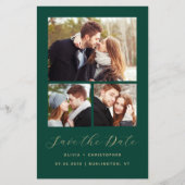 Budget 3-Foto Collage Green Save the Date (Vorderseite)