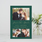 Budget 3-Foto Collage Green Save the Date (Stehend Vorderseite)