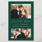 Budget 3-Foto Collage Green Save the Date (Vorderseite)