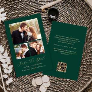 Budget 3-Foto-Collage Grün QR-Code Save-the-Date-K