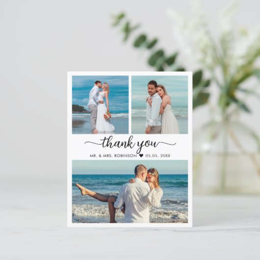 Budget 3 Foto Collage Wedding Danke, Script (Stehend Vorderseite)