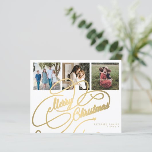 Budget 3 Foto Collage Weihnachtskarte (Stehend Vorderseite)