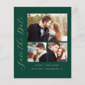 Budget 3-Foto Emerald Green QR-Kodex Save the Date (Vorderseite)