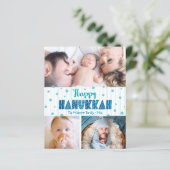 Budget 3 Foto Happy Hanukkah Turquoise Stars Card (Stehend Vorderseite)