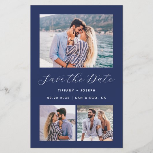Budget 3 Foto Navy Blue QR Code Save the Date (Vorderseite)