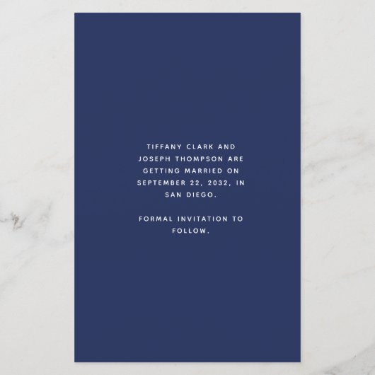 Budget 3-Foto Navy Blue Save the Date (Rückseite)