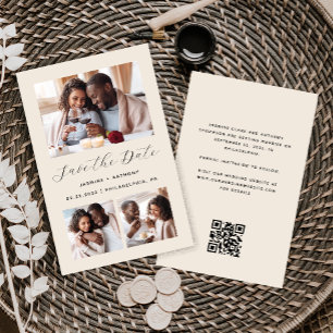 Budget 3-Foto-QR-Code Beige Save-the-Date