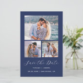 Budget 3 Foto QR Code Navy Blue Save the Date (Stehend Vorderseite)