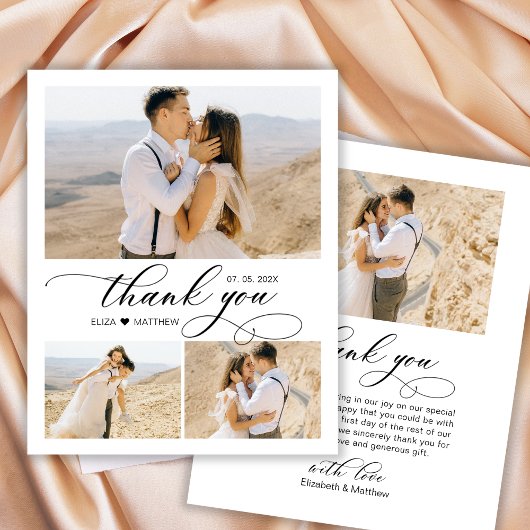 Budget 3 Foto Script Heart Wedding Danke Karte