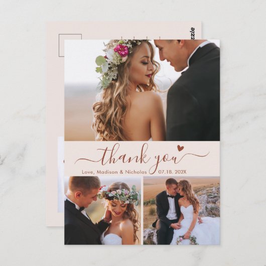 Budget 3 Foto Terracotta Script Wedding Vielen Dan Postkarte (Vorne/Hinten)