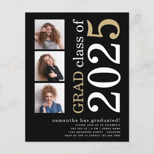 Budget 3 Foto White Gold 2025 Abschluss Einladung (Vorderseite)