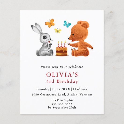 Budget 3. Geburtstag Teddy Bären Bunny Einladung (Vorderseite)