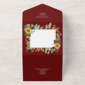 BUDGET 3in1 Burgundy Sunflowers Wedding RSVP All In One Einladung (Außenbereich)