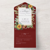BUDGET 3in1 Burgundy Sunflowers Wedding RSVP All In One Einladung (Innen Boden)