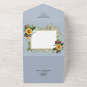 BUDGET 3in1 Burgundy Sunflowers Wedding RSVP All In One Einladung (Außenbereich)