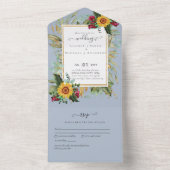 BUDGET 3in1 Burgundy Sunflowers Wedding RSVP All In One Einladung (Innen Boden)