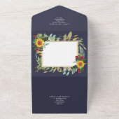 BUDGET 3in1 Burgundy Sunflowers Wedding RSVP All In One Einladung (Außenbereich)