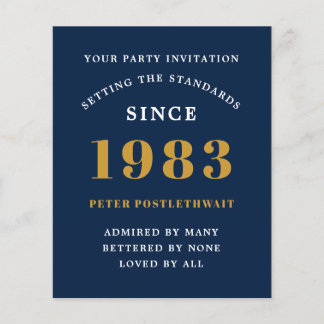 Budget 40. Geburtstag 1983 Einladung Blue Gold Flyer