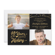 Budget 40. Geburtstag 2 Fotos Retro Einladung