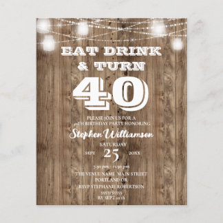 Budget 40. Geburtstag Barn Wood Eat Drink & Turn 4