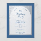 Budget 40 Geburtstag Classic Blue Silver Einladung (Vorderseite)