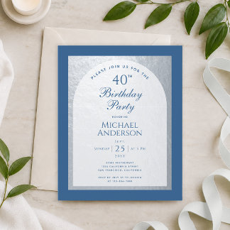 Budget 40 Geburtstag Classic Blue Silver Einladung
