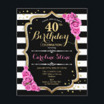 Budget 40. Geburtstag Pink Schwarz-weiß einladen Flyer<br><div class="desc">Budget 40. Geburtstag Einladung Flyer. Elegantes, Schwarz-weiß rosa Blumendesign mit Imitat Glitzer. Schwarzweißstreifen mit rosa Rosen. Ideal für eine stilvolle Geburtstagsfeier. *** Bitte beachten Sie, dass dieses Design auf einem sehr dünnen Flyer gedruckt wird und nicht mit Umschlägen versehen ist. Ideal für preisgünstige Einladungen. Wenn Sie das gleiche Design, aber...</div>