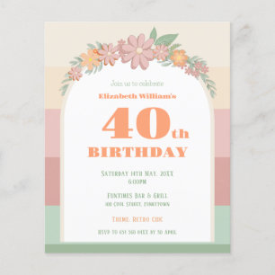 Budget 40. Geburtstag Retro rosa Streifen Einladun Flyer