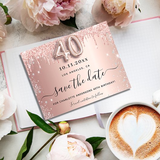 Budget 40. Geburtstag Rose Glitzer Save the Date