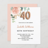 Budget 40. Geburtstag Rose Gold Eukalyptus floral (Vorne/Hinten)